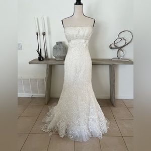 San Patrick 1964 Strapless Lace Mermaid Wedding Dress Size 6 Ivor white train